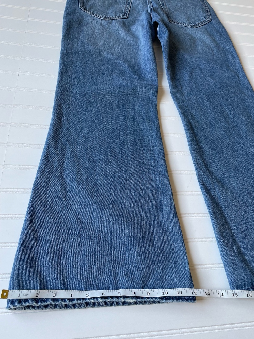 Hollister Low Rise Baggy Flare Jeans Y2K Mid Blue Wide Leg Rigid Denim 2R/26 EUC - Picture 7 of 15